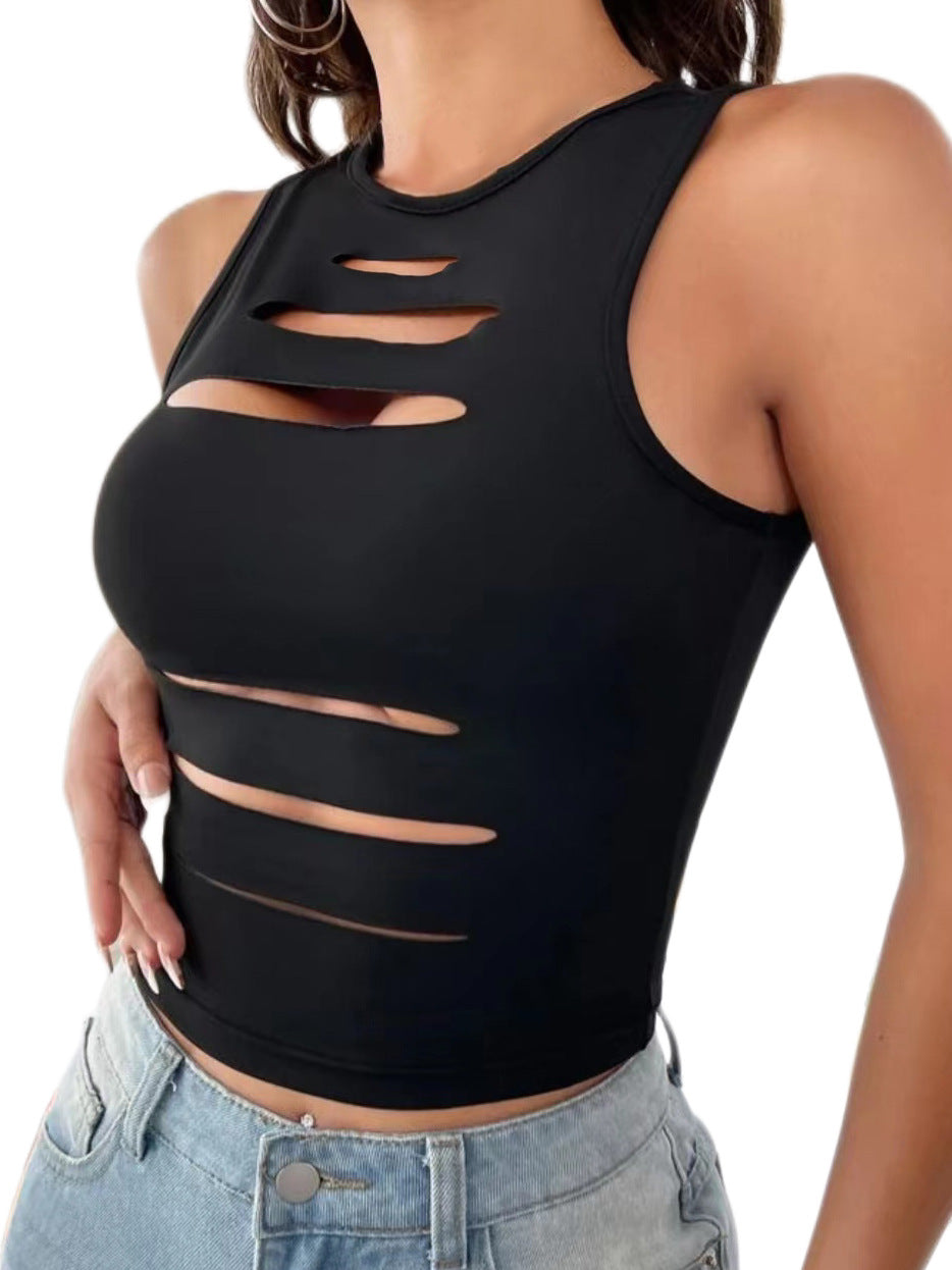 [Label Size] Hollow Hole Vest, Tight-Fitting Inner Navel-Baring Top, Summer Sleeveless Vest