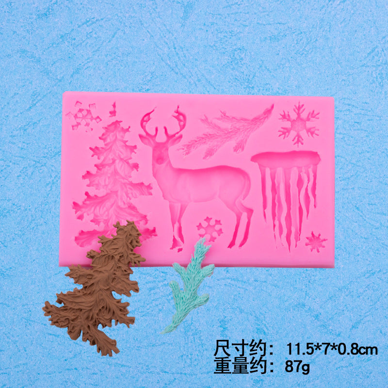 Christmas Theme Elk Snowflake Icicle Christmas Tree Shape Silicone Mold Creative Baking Fondant Cake Decoration