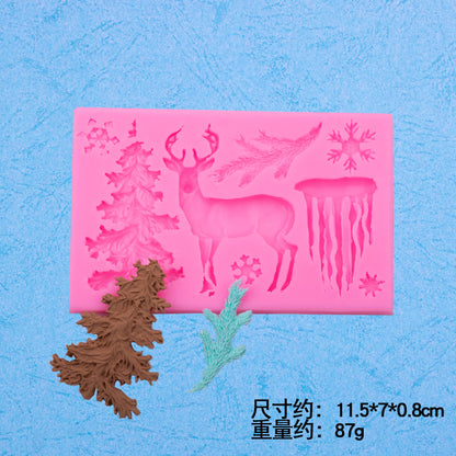 Christmas Theme Elk Snowflake Icicle Christmas Tree Shape Silicone Mold Creative Baking Fondant Cake Decoration