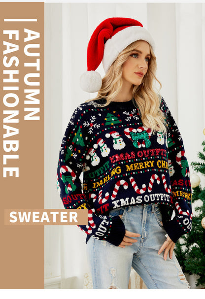 Foreign Trade Amazon Europe and America Loose Knitwear Autumn and Winter Christmas Tree Crewneck Sweater Snowman Sequins Christmas Sweater