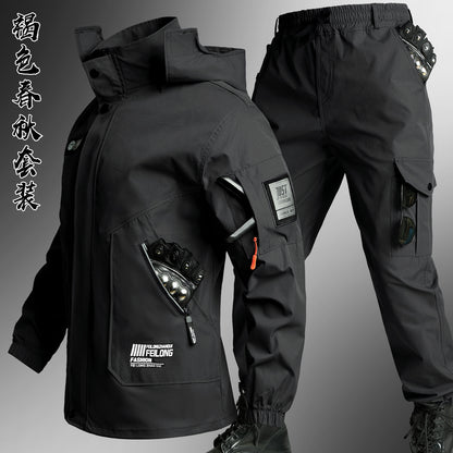 Men's Autumn and Winter Fleece-Lined Thickened Softshell Tactical Outdoor Sports Workwear Suit, Waterproof and Windproof