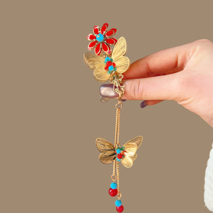 Antique Style Burned Blue Cloud Pearl Hairpin New Chinese Tassel Side Clip Advanced Sense Clip Hair Accessories Headwear Hair Clip
