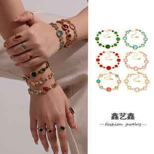 Niche Entry Luxury Zircon Embossed Star Moon Shape Shining Zircon Design Ring Titanium Steel Bracelet Girl's Jewelry