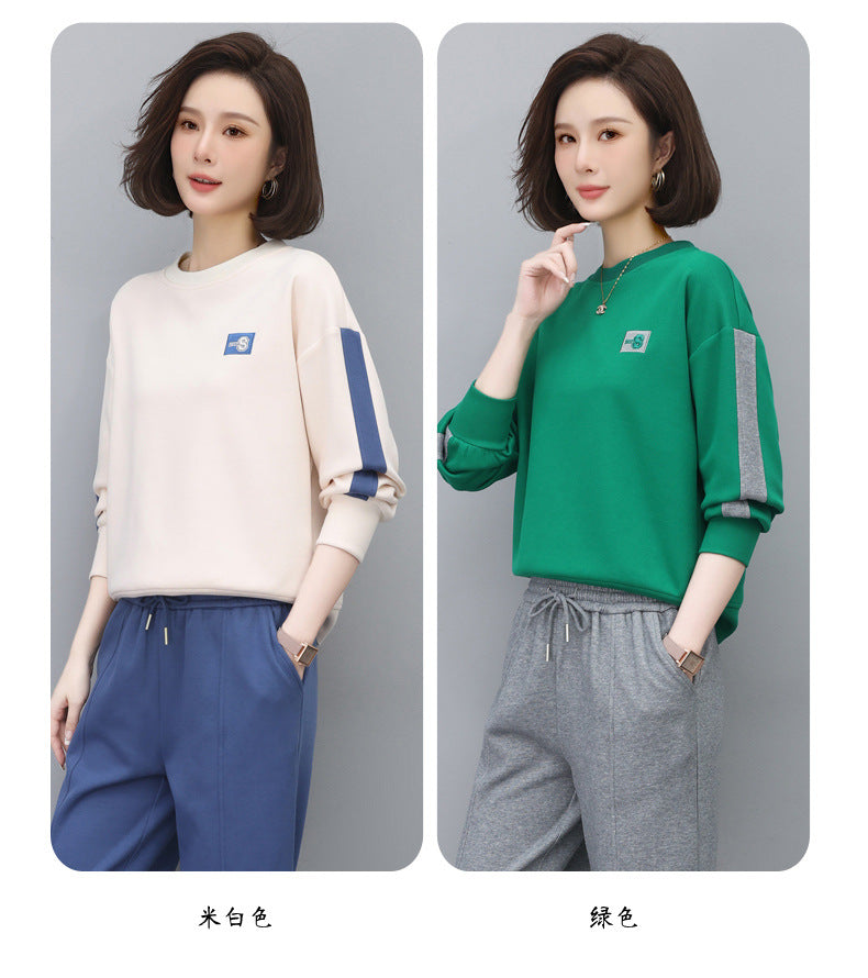 Round Neck Sweatshirt for Women 2024 Spring Small Hooded Sports Middle-Aged Mother Spring & Fall Tops Casual and Versatile