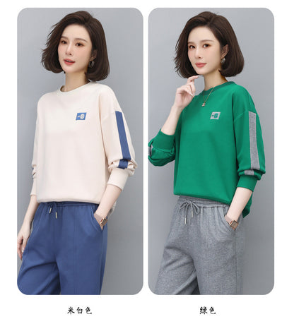 Round Neck Sweatshirt for Women 2024 Spring Small Hooded Sports Middle-Aged Mother Spring & Fall Tops Casual and Versatile