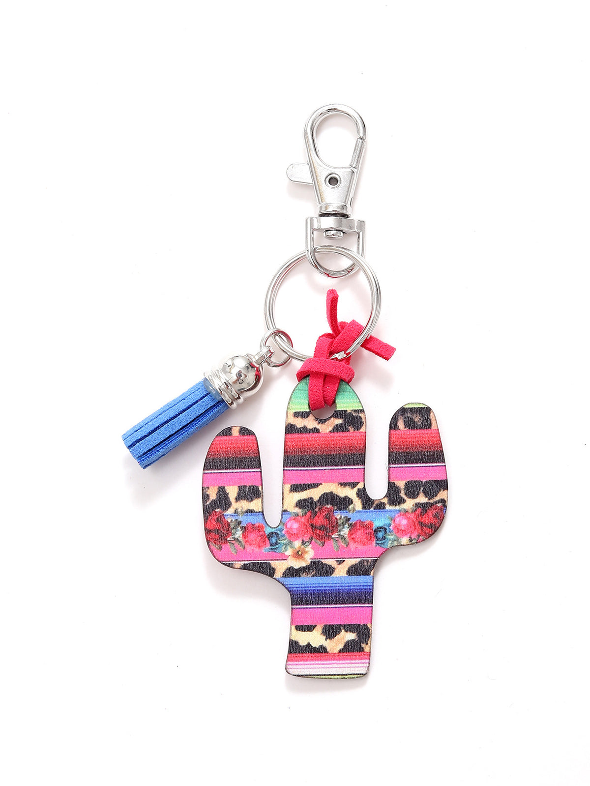 New Wooden Cactus Keychain Leopard Flower Rainbow Sunflower Striped Printed Bag Car Pendant