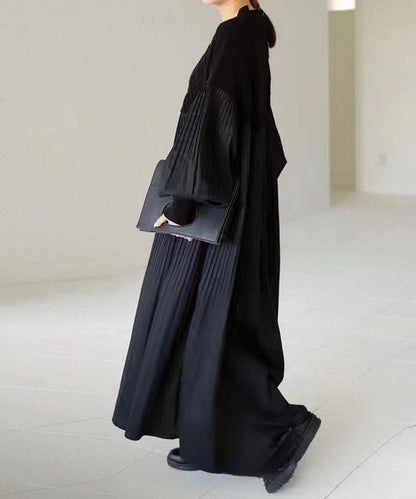 2025 Japanese Style Autumn New Pleated Diamond Pattern Sweater Spliced Long Dress in Stock