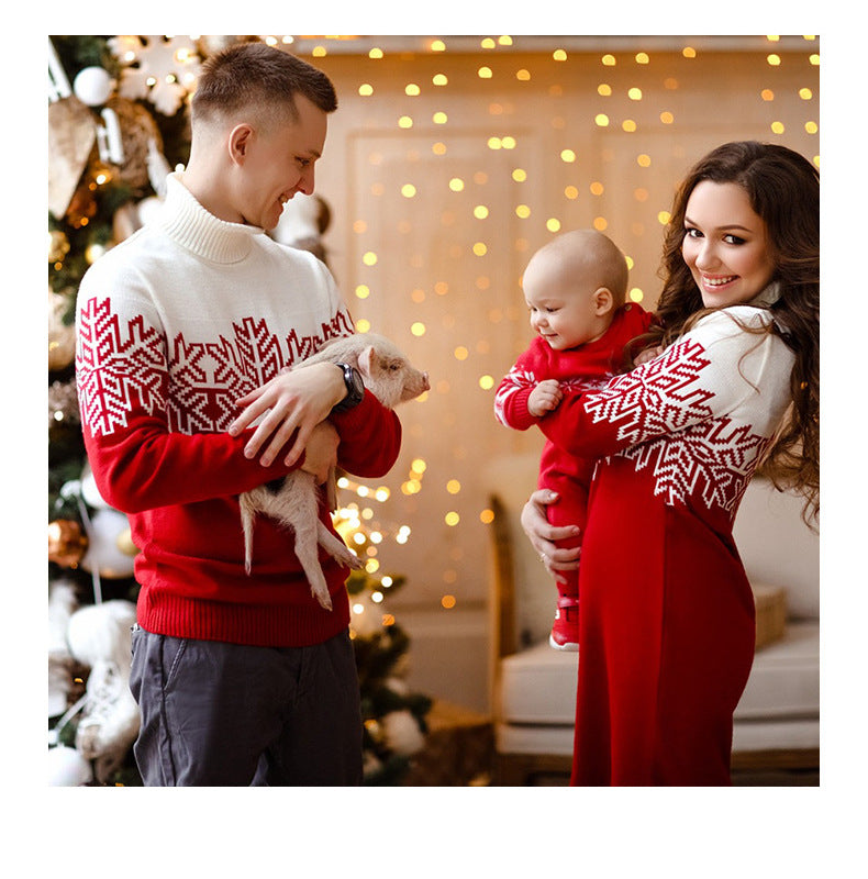 Amazon New Christmas Family Clothes Jacquard Turtleneck Sweater Christmas Clothing in stock Wholesale