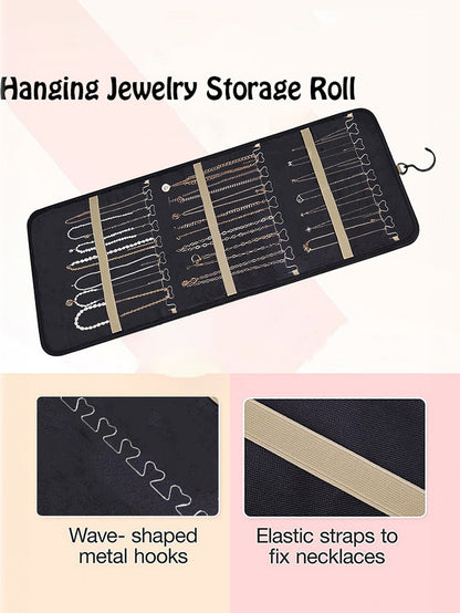 Hanging Jewelry Storage Bag Double-Sided Foldableable with Metal Hook Pvc Anti-Oxidation Suitable for Earrings, Necklaces and Rings