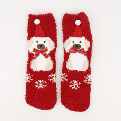 Christmas socks women's Christmas tree socks winter thick warm coral fleece sleep socks cartoon elk snowman