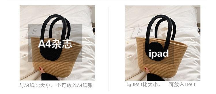 Contrast Cotton Rope Woven Handbag Women's Bag Korean Style Bag New Large Capacity Stylisse Handbag All-match Tote Bag