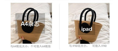 Contrast Cotton Rope Woven Handbag Women's Bag Korean Style Bag New Large Capacity Stylisse Handbag All-match Tote Bag