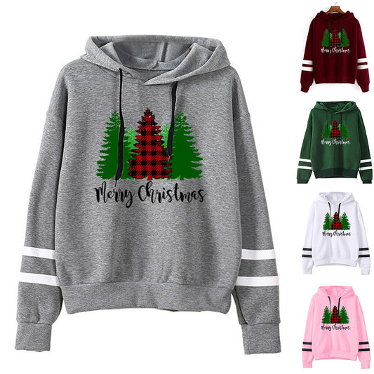 Foreign Trade Cross-border Red Plaid Christmas Tree Merry Christmas Printed Parallel Bars Striped Sweat Europe and America
