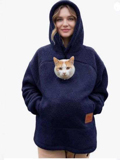 2025 New European and American Polar Fleece Pet-In-One Men's and Women's Trendy Hooded Loose Casual Warm Sweatshirt
