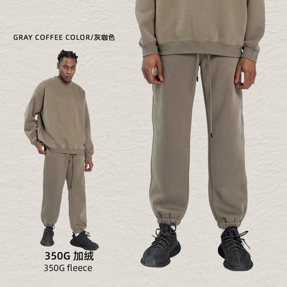 Cai Xiang Island Men's Clothing | Autumn and Winter 350g Dopamine Fleece Oversized Loose Trendy Brand Men's Sweatshirt and Pants Set