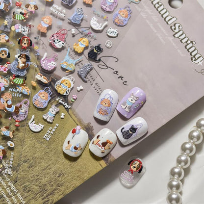 Happy Cute Pet Cat and Puppy Nail Art Stickers Embossed New 3D Stereo 5D Cute Nail Sticker Decorations