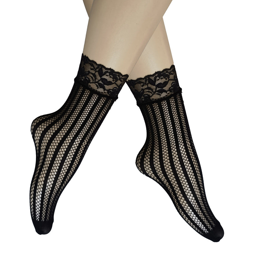 Summer Small Mesh Lace Short Net Socks Breathable Short Stockings Invisible Socks plus size Black Pearl Short Socks