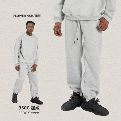 Cai Xiang Island Men's Clothing | Autumn and Winter 350g Dopamine Fleece Oversized Loose Trendy Brand Men's Sweatshirt and Pants Set
