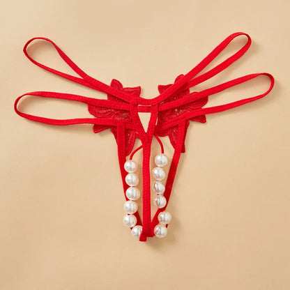Cross-border exclusive for European and American plus size sexy T-shaped underwear double-row bead massage sexy transparent sexy underwear
