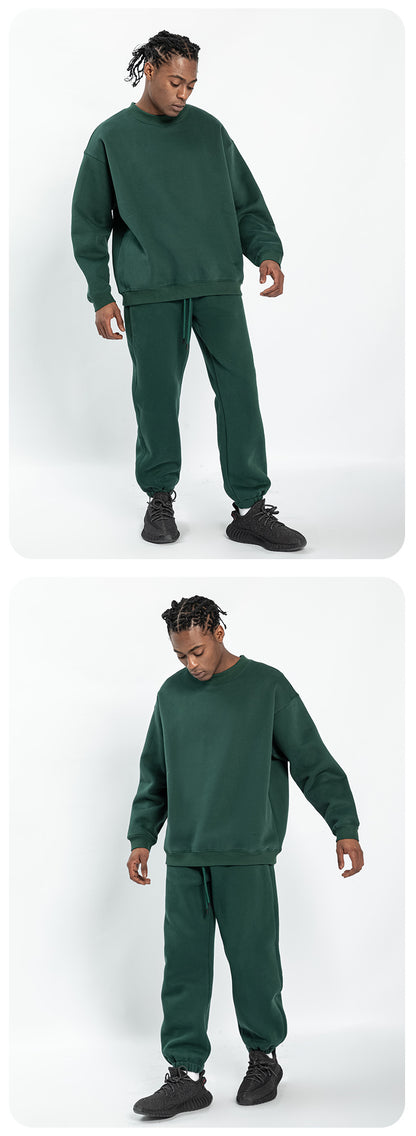 Cai Xiang Island Men's Clothing | Autumn and Winter 350g Dopamine Fleece Oversized Loose Trendy Brand Men's Sweatshirt and Pants Set