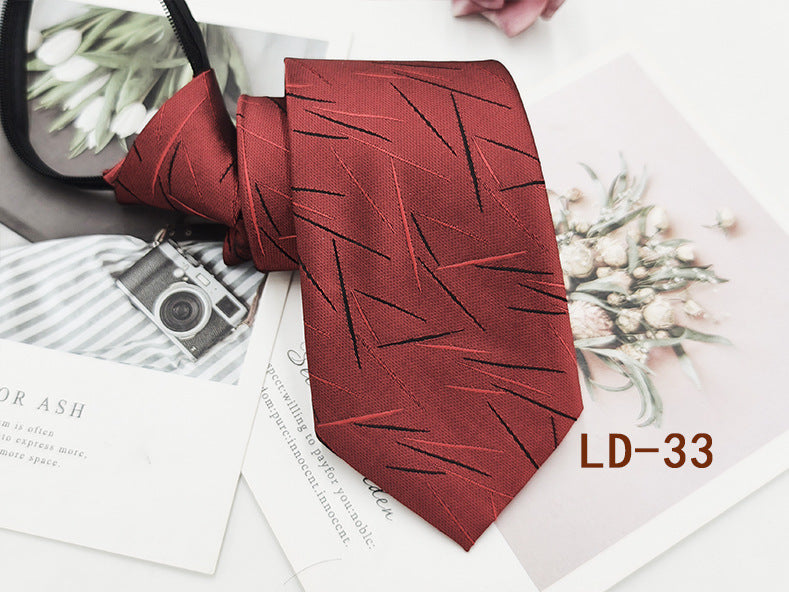 Factory In-Stock Zipper Tie Men's Formal Business 8cm Lazy Tie Red Black Striped Workplace Striped Tie