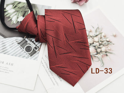 Factory In-Stock Zipper Tie Men's Formal Business 8cm Lazy Tie Red Black Striped Workplace Striped Tie
