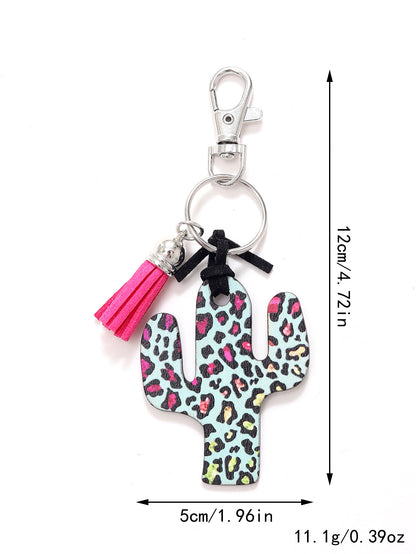New Wooden Cactus Keychain Leopard Flower Rainbow Sunflower Striped Printed Bag Car Pendant