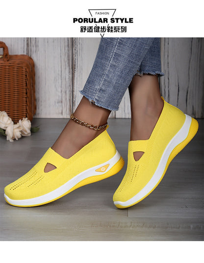 Women's Shoes Cross-Border Large Size Casual Shoes Fly-Knit Breathable Shoes Women's Lightweight and Comfortable Mesh Shoes Soft Sole Shallow Shoes