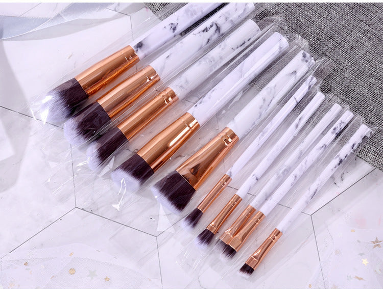Marble makeup brush wholesale powder brush blush eye shadow brush full set of beauty tools 10 sets of brush bag beauty brush
