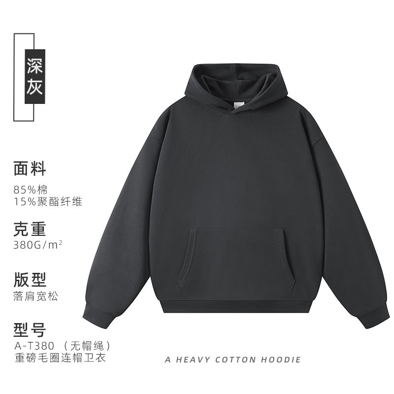 380g Heavyweight Terry Cordless Pullover Printed Off-Shoulder Hoodie Custom-Made Trendy Brand Hooded Sweatshirt with Custom Logo