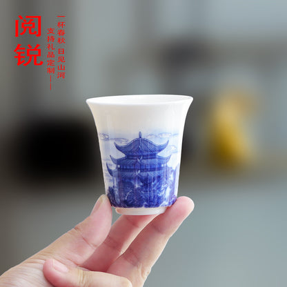 Blue and White Porcelain Master Cup, Light Luxury Fragrance Cup, Souvenir from the Four Great Towers and Scenic Tourist Attractions, Gift Tea Cup