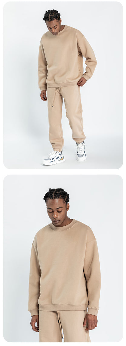 Cai Xiang Island Men's Clothing | Autumn and Winter 350g Dopamine Fleece Oversized Loose Trendy Brand Men's Sweatshirt and Pants Set