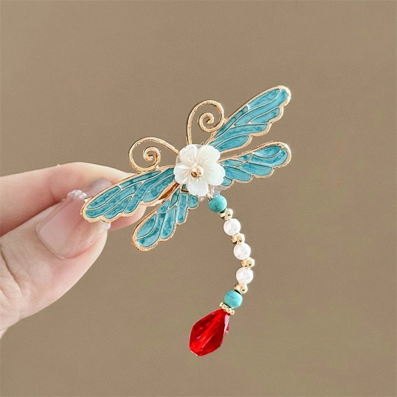 Antique Style Burned Blue Cloud Pearl Hairpin New Chinese Tassel Side Clip Advanced Sense Clip Hair Accessories Headwear Hair Clip