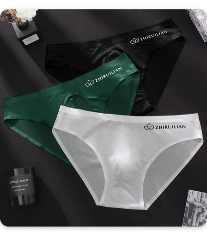 Foreign trade explosions men's briefs breathable comfortable letter sports sexy transparent egg ice silk low waist underwear head