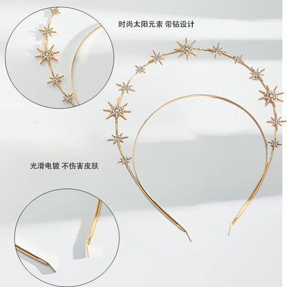 European and American Personalized Baroque Style Sun Moon Star Earrings Double-Layered Six-Pointed Star Headband with Diamonds and Shiny Decorations