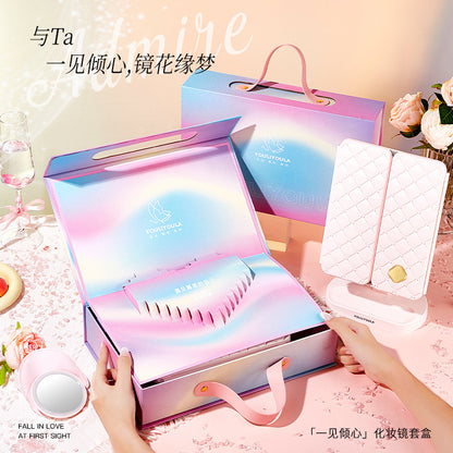 Led Makeup Mirror with Lamp Desktop Desktop Makeup Shell Mirror Holiday Gift for Girlfriend Dressing Mirror