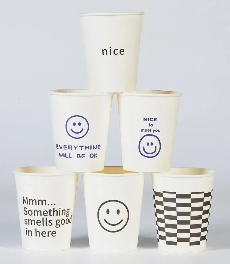 Disposable Paper Cups with Cute Cartoon Patterns for Commercial, Office, and Home Use, Food-Grade, 250ml, Thickened