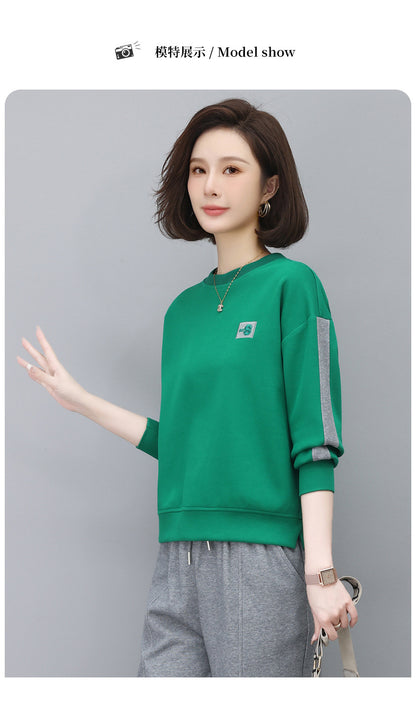 Round Neck Sweatshirt for Women 2024 Spring Small Hooded Sports Middle-Aged Mother Spring & Fall Tops Casual and Versatile