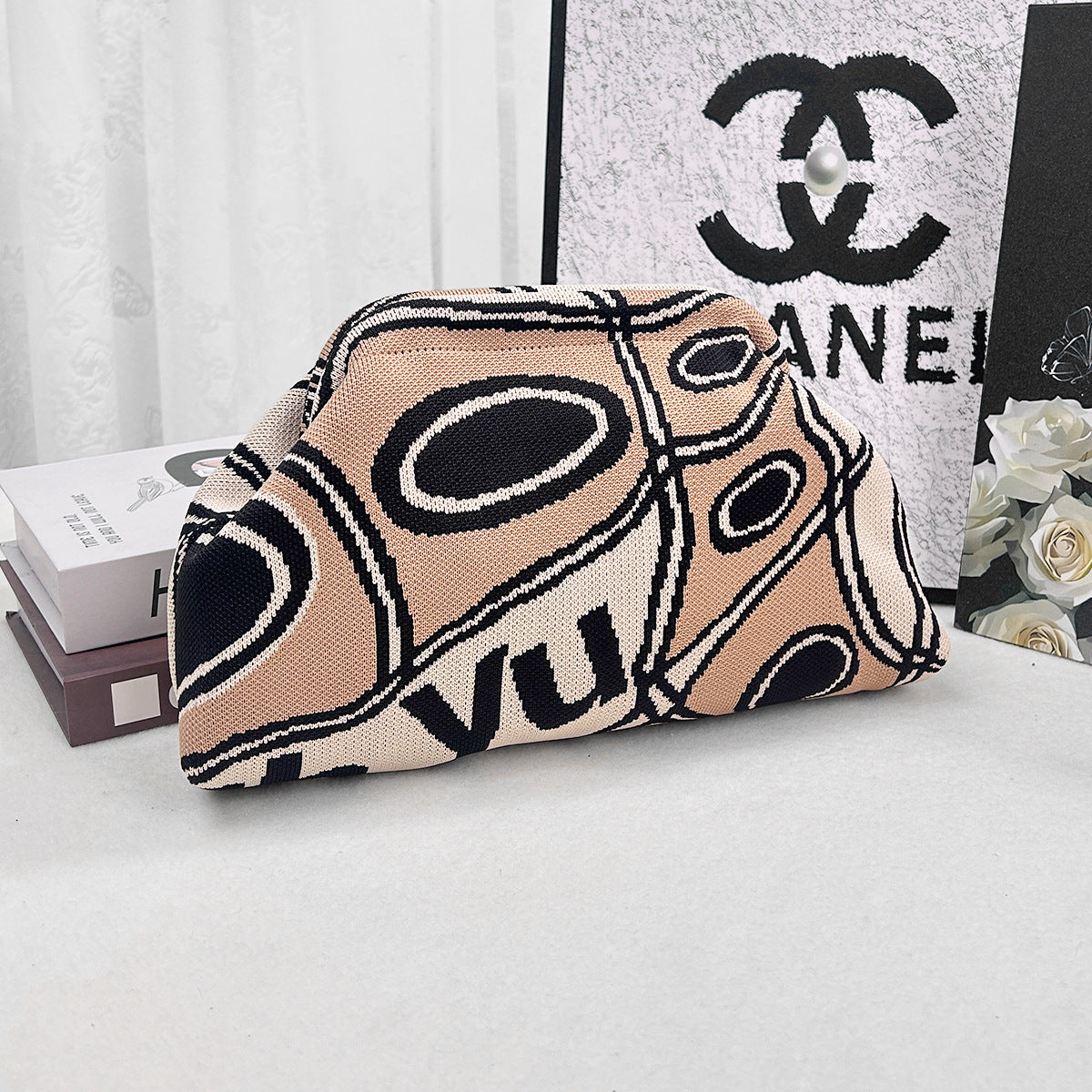 Cross-Border Dropshipping Knitted Bag Striped Clutch Bag for Women Fly-Knit Cloud Versatile Stylish Portable Makeup Bag Large Capacity