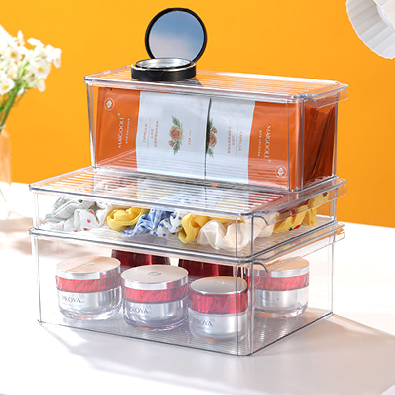 Desktop Storage Box with Lid Flip-Top Rectangular Transparent Acrylic Storage Box Kitchen Cosmetics Sundry Work Station
