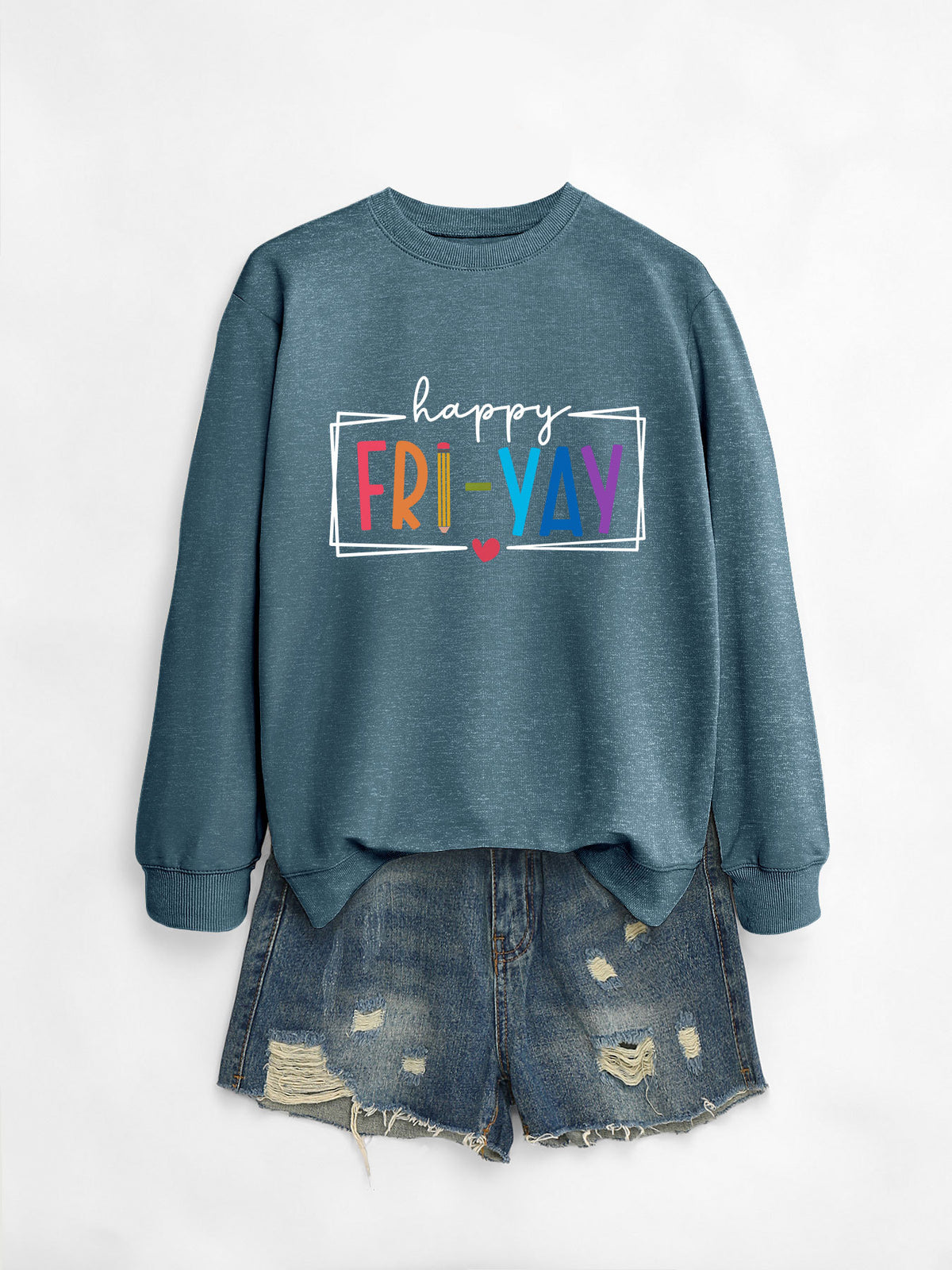 Amazon Ebay Round Neck Sweatshirt Happy Fri Yay Fun Letters Casual Fashion Long-Sleeved Tops in Stock
