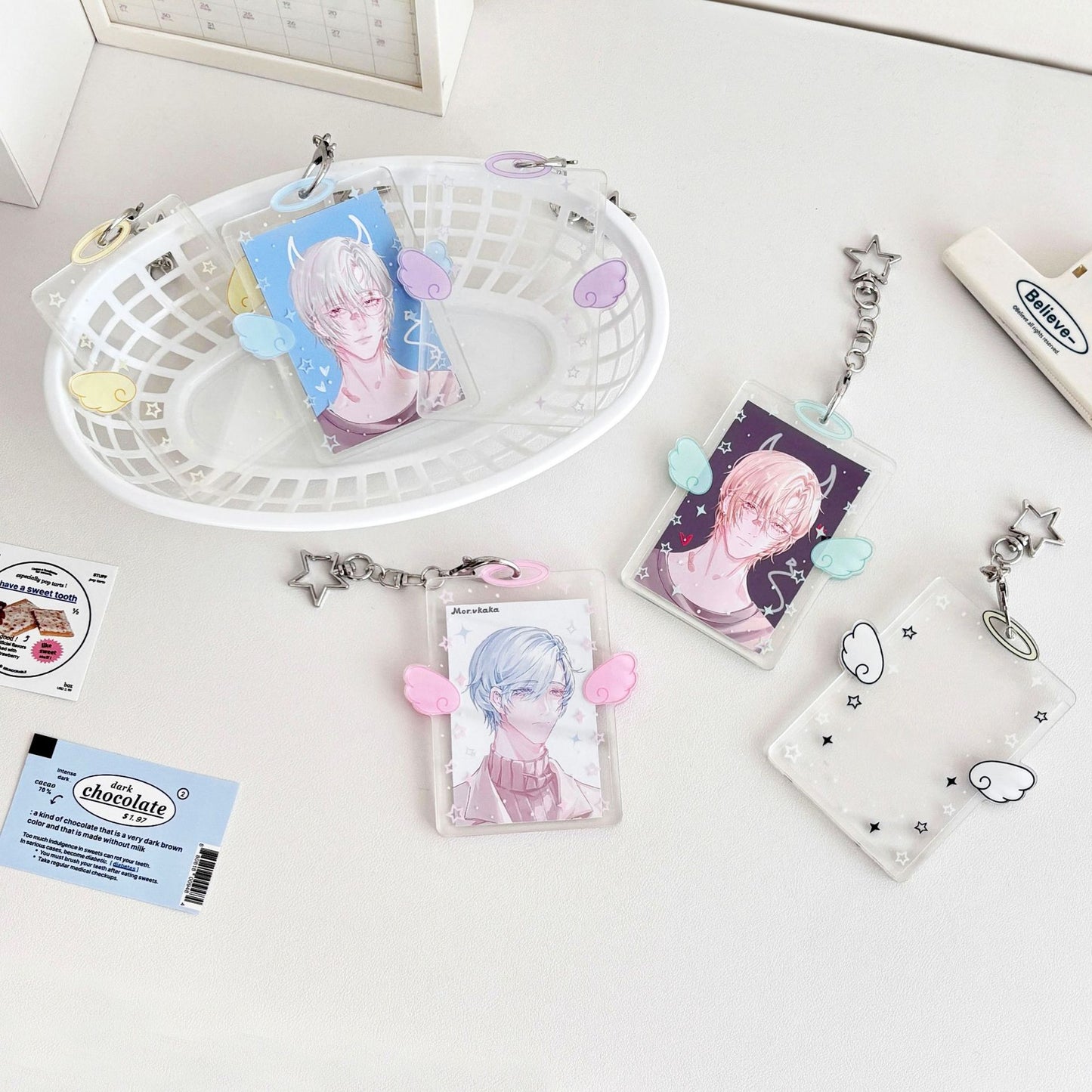 Original Ins Wind Wings Star Small Card Cover Acrylic Hard Card Cover Angel Small Card Card Card Card Card Film Card Cover