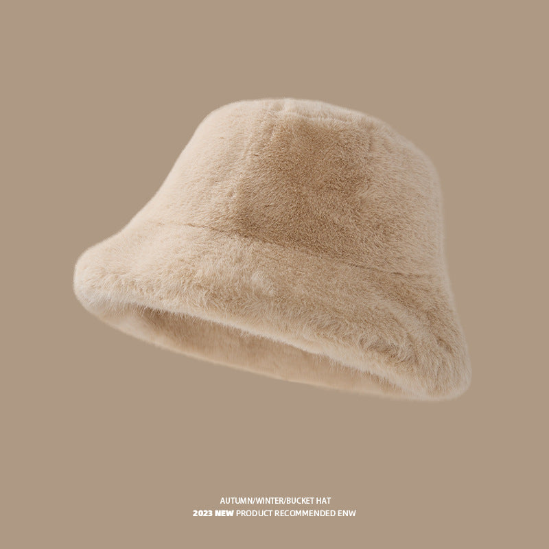 Plush Fisherman Hat for Women, New Autumn/Winter Korean Style, Versatile, Warm, Winter Cold Protection, Ear Protection Bucket Hat