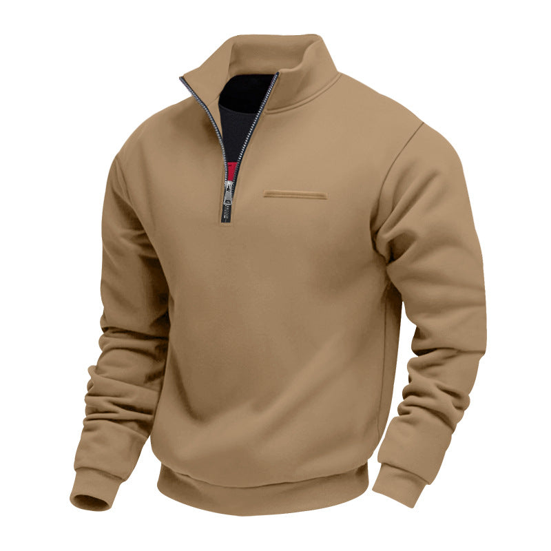 Cross-Border American Style Autumn and Winter Heavyweight Fleece Long-Sleeve Men's Sweatshirt with Half-Zip, Loose Fit, Stand Collar, Pullover Men's Sweatshirt