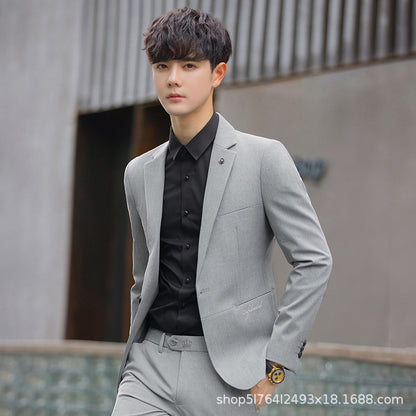 A 1.45kg Piece Set of Spring & Fall Casual Small Suit Jacket Men's Korean Style Slim Gray Formal Full Suit Suit