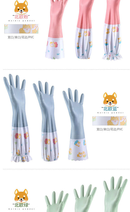 Winter Thickened fleece-lined Women's Waterproof Household Dishwashing Brush Bowl Kitchen Housework Gloves Washing Clothes Durable Latex Rubber