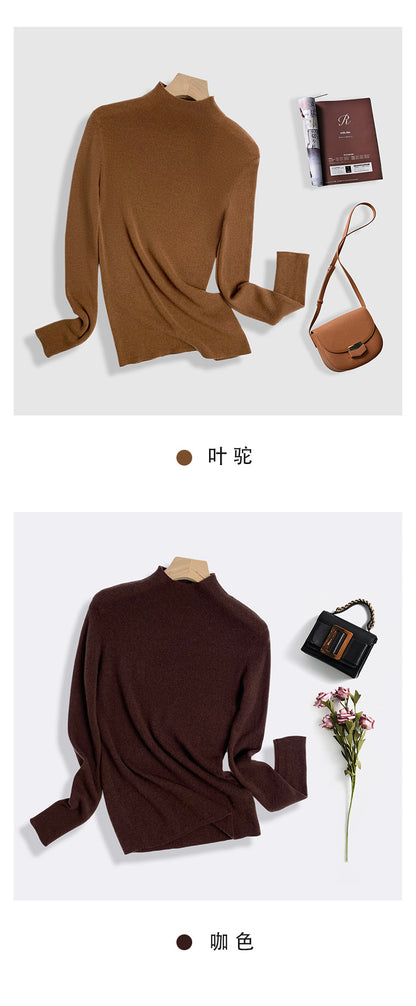 Machine Washable 100% Superfine Wool Sweater for Women Autumn and Winter New Loose Half Turtleneck Knitted Bottoming Sweater for Women