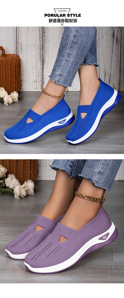 Women's Shoes Cross-Border Large Size Casual Shoes Fly-Knit Breathable Shoes Women's Lightweight and Comfortable Mesh Shoes Soft Sole Shallow Shoes