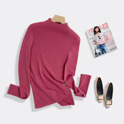 Machine Washable 100% Superfine Wool Sweater for Women Autumn and Winter New Loose Half Turtleneck Knitted Bottoming Sweater for Women