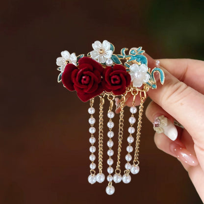 Antique Style Burned Blue Cloud Pearl Hairpin New Chinese Tassel Side Clip Advanced Sense Clip Hair Accessories Headwear Hair Clip